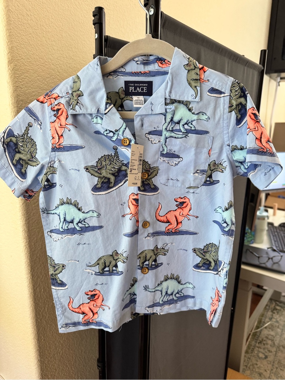 The Children's Place Light Blue Short-Sleeve Dino Button-Down Shirt
